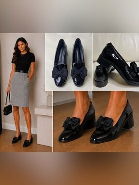 Browns couture Black Patent Bow Block Heel Loafers